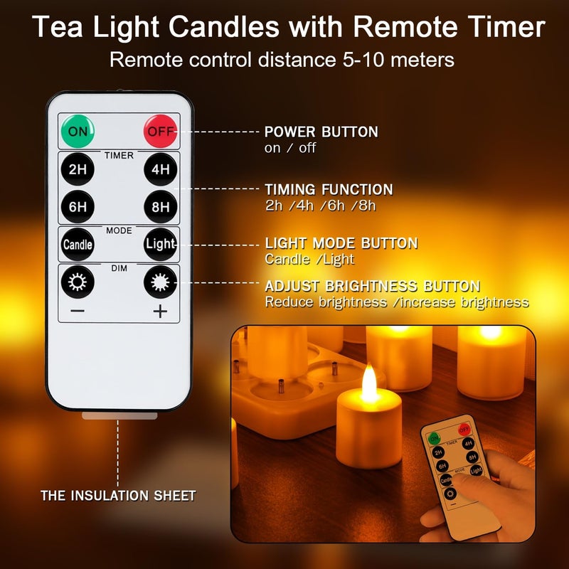 WoneNice 12 pcs USB Rechargeable Flameless Candles with Remote & Timer, LED Tea Lights for Wedding Christmas Lanterns Emergency Home Decor - Image 2